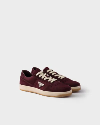 Prada Downtown Re-nylon And Suede Sneakers In Burgundy