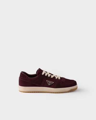 Prada Downtown Re-nylon And Suede Sneakers In Burgundy