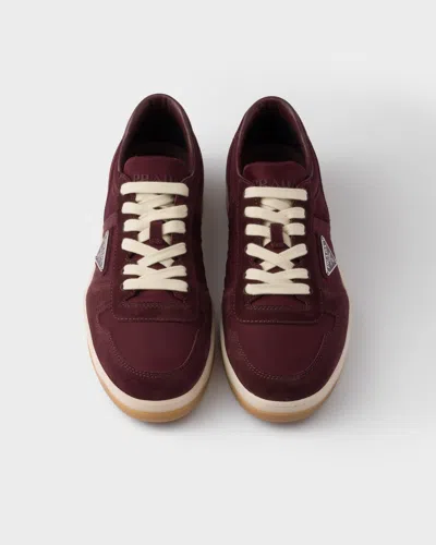 Prada Downtown Re-nylon And Suede Sneakers In Burgundy