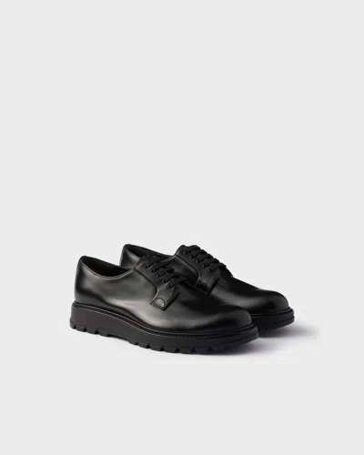 Prada Brushed Leather Lace-up Shoes In Black