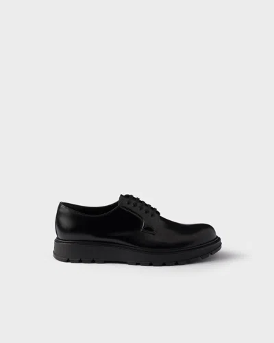 Prada Brushed Leather Lace-up Shoes In Black