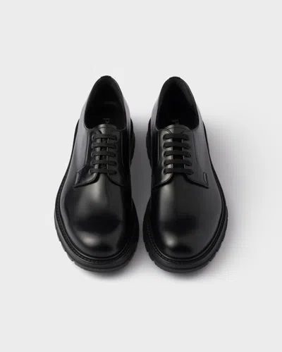 Prada Brushed Leather Lace-up Shoes In Black