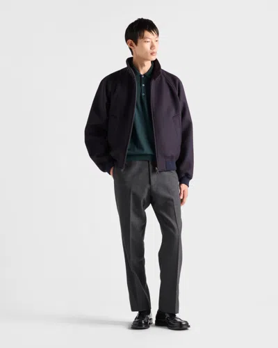 Prada Men's Superfine Wool Short-sleeve Polo Sweater In Blue