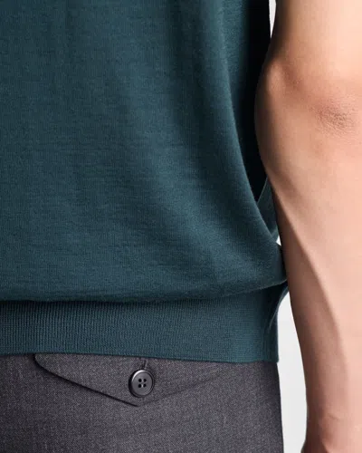 Prada Men's Superfine Wool Short-sleeve Polo Sweater In Blue