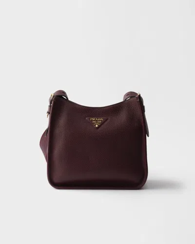Prada Medium Daino Soft Leather Hobo Crossbody Bag In Burgundy
