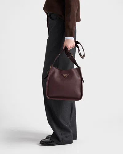 Prada Medium Daino Soft Leather Hobo Crossbody Bag In Burgundy