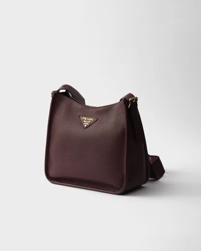 Prada Medium Daino Soft Leather Hobo Crossbody Bag In Burgundy