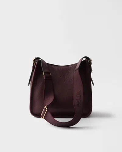 Prada Medium Daino Soft Leather Hobo Crossbody Bag In Burgundy