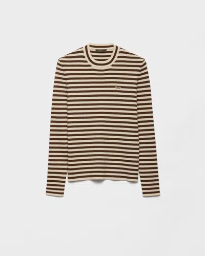Prada Superfine Wool Striped Crew-neck Sweater In Orange