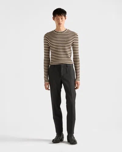 Prada Superfine Wool Striped Crew-neck Sweater In Orange