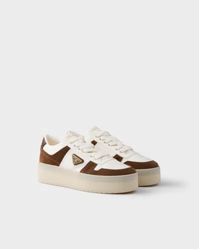 Prada Downtown Bold Nappa Leather And Suede Sneakers In Brown