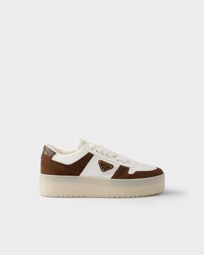 Prada Downtown Bold Nappa Leather And Suede Sneakers In Brown