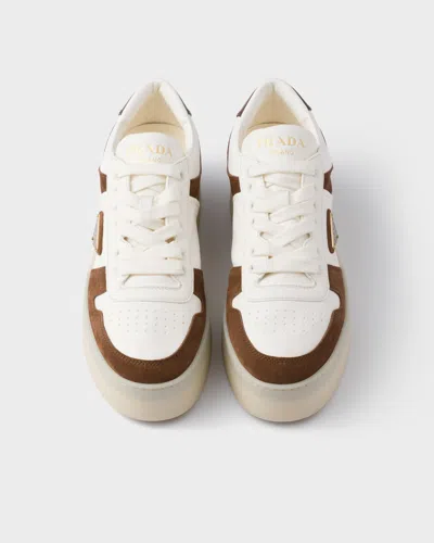 Prada Downtown Bold Nappa Leather And Suede Sneakers In Brown