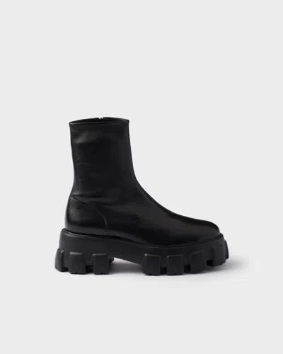 Prada Black Stretch Nappa Monolith Ankle Boots In Black