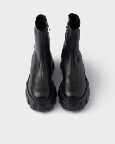 Prada Black Stretch Nappa Monolith Ankle Boots In Black