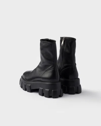 Prada Black Stretch Nappa Monolith Ankle Boots In Black