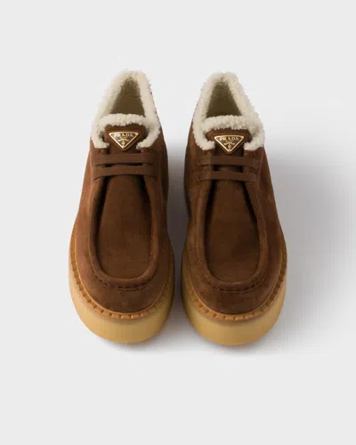 Prada Suede Chukka Boots With Shearling Lining And 5 Cm Sole Height In Brown