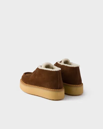Prada Suede Chukka Boots With Shearling Lining And 5 Cm Sole Height In Brown