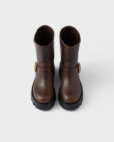 Prada Vintage-finish Leather Booties In Brown