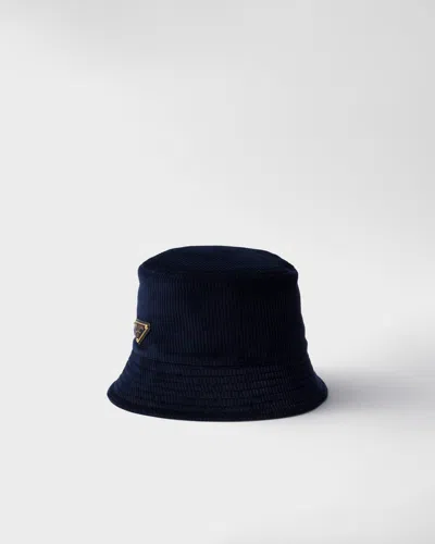 Prada Corduroy Bucket Hat In Blue