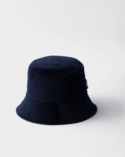 Prada Corduroy Bucket Hat In Blue