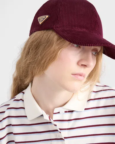 Prada Cotton Corduroy Baseball Cap In Burgundy