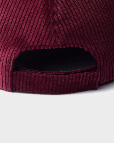 Prada Cotton Corduroy Baseball Cap In Burgundy