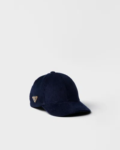 Prada Womens Blue Logo-plaque Corduroy Baseball Cap In Blue