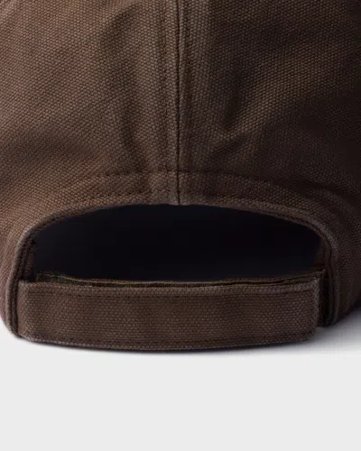 Prada Cotton Baseball Cap In Brown