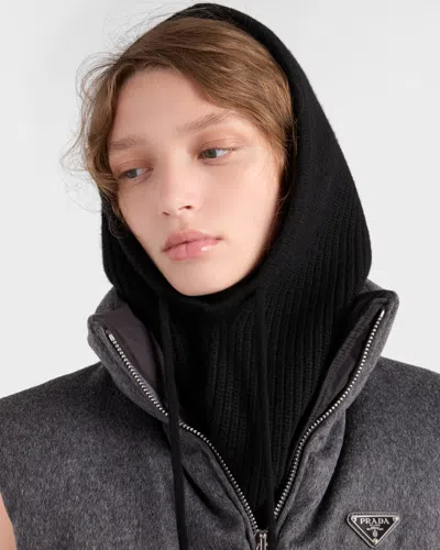 Prada Wool-cashmere Drawstring Balaclava In Black