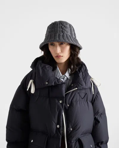 Prada Cable-knit Logo Bucket Hat In Gray