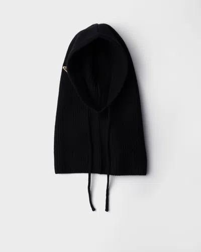 Prada Wool-cashmere Drawstring Balaclava In Black