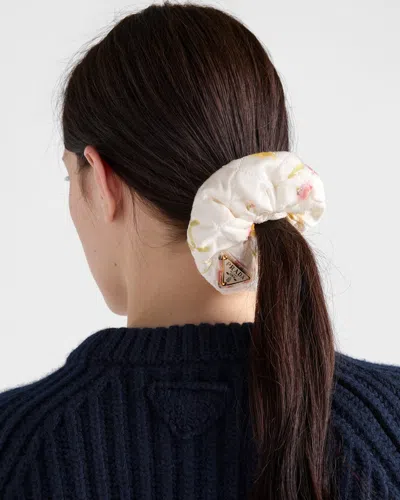 Prada Womens Pink Floral-print Satin Hair Scrunch In Black