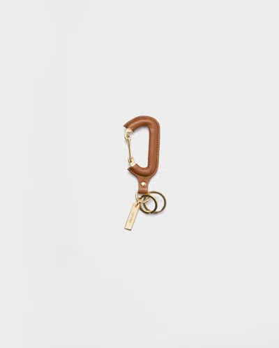 Prada Leather Key Ring In Brown