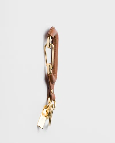 Prada Leather Key Ring In Brown