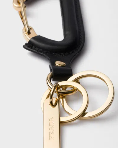 Prada Leather Key Ring In Black