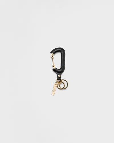 Prada Leather Key Ring In Black