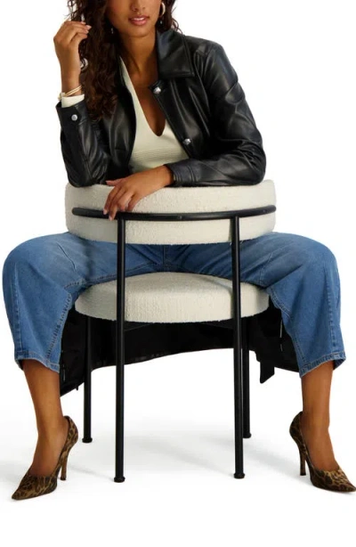 Kensie Belted Faux Leather Trench Coat In Black