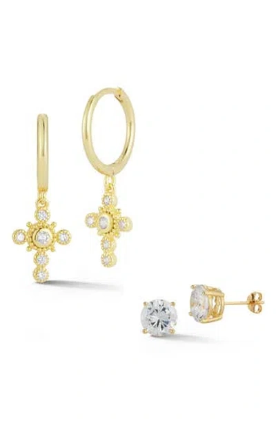 Glaze Jewelry 14k Over Silver Cz Cross Earrings In Gold