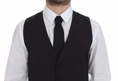 Dolce & Gabbana Gray Wool Stretch Dress Vest Jacket Men's Blazer In Black