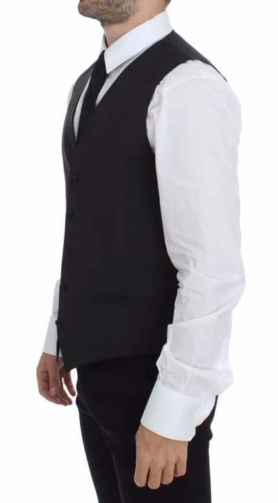 Dolce & Gabbana Gray Wool Stretch Dress Vest Jacket Men's Blazer In Black