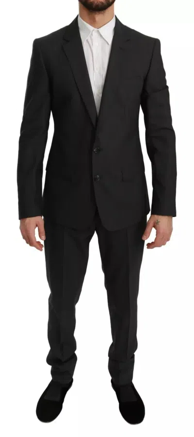 Dolce & Gabbana Slim Fit Martini Wool Gray Suit In Black