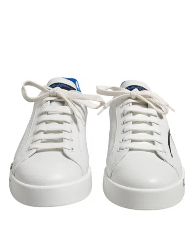 Pre-owned Dolce & Gabbana White Blue Low Top Leather Sneakers Men's Shoes () In Multi