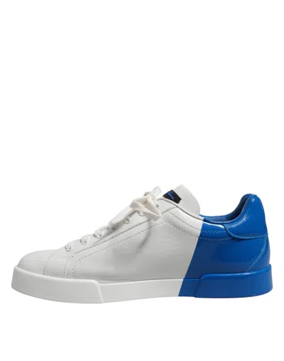 Pre-owned Dolce & Gabbana White Blue Low Top Leather Sneakers Men's Shoes () In Multi