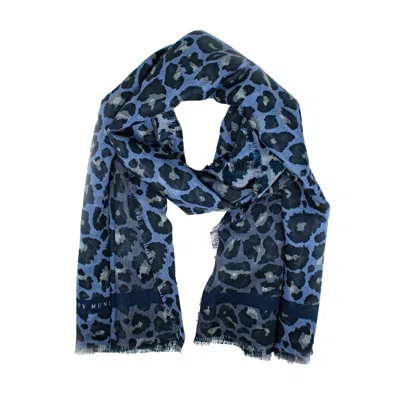 Lamberty Munich X Katchmagic London Women's Savannah Leopard Blue Maxi Cube Silk & Wool Scarf In Blue