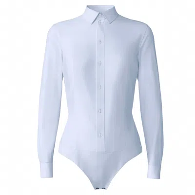 Jd.june Women's Grey / Blue Non-iron Bodysuit For Bosses® In Grey Cotton Button Up - Tailored Fit In Blue