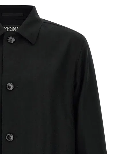 Zegna Overshirt With Collared Design And Pockets In Blue