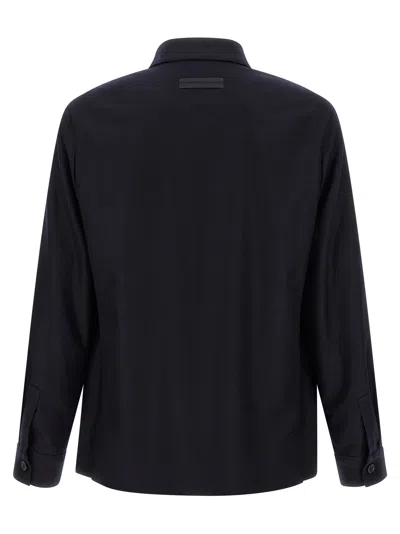 Zegna Overshirt With Collared Design And Pockets In Blue