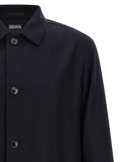 Zegna Overshirt With Collared Design And Pockets In Blue