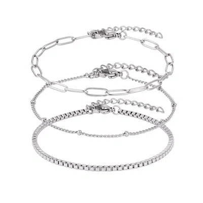 Adornia Tarnish Resistant Silver Chain Bracelet Set In Silver